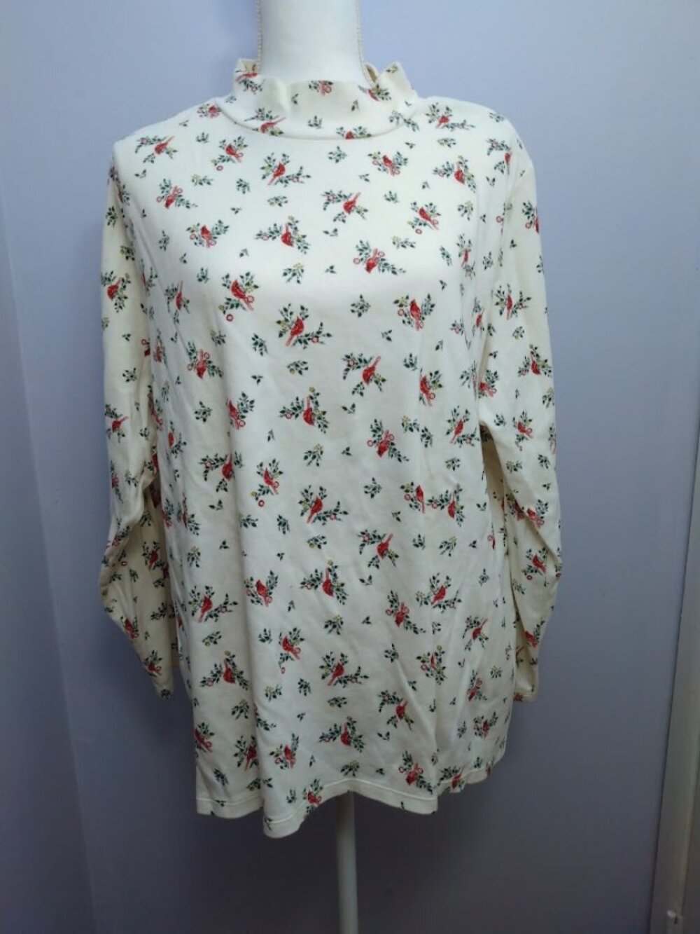 Women’s 2XL Christmas Top Cardinal Mock Neck Long Sleeve Grannycore Holiday